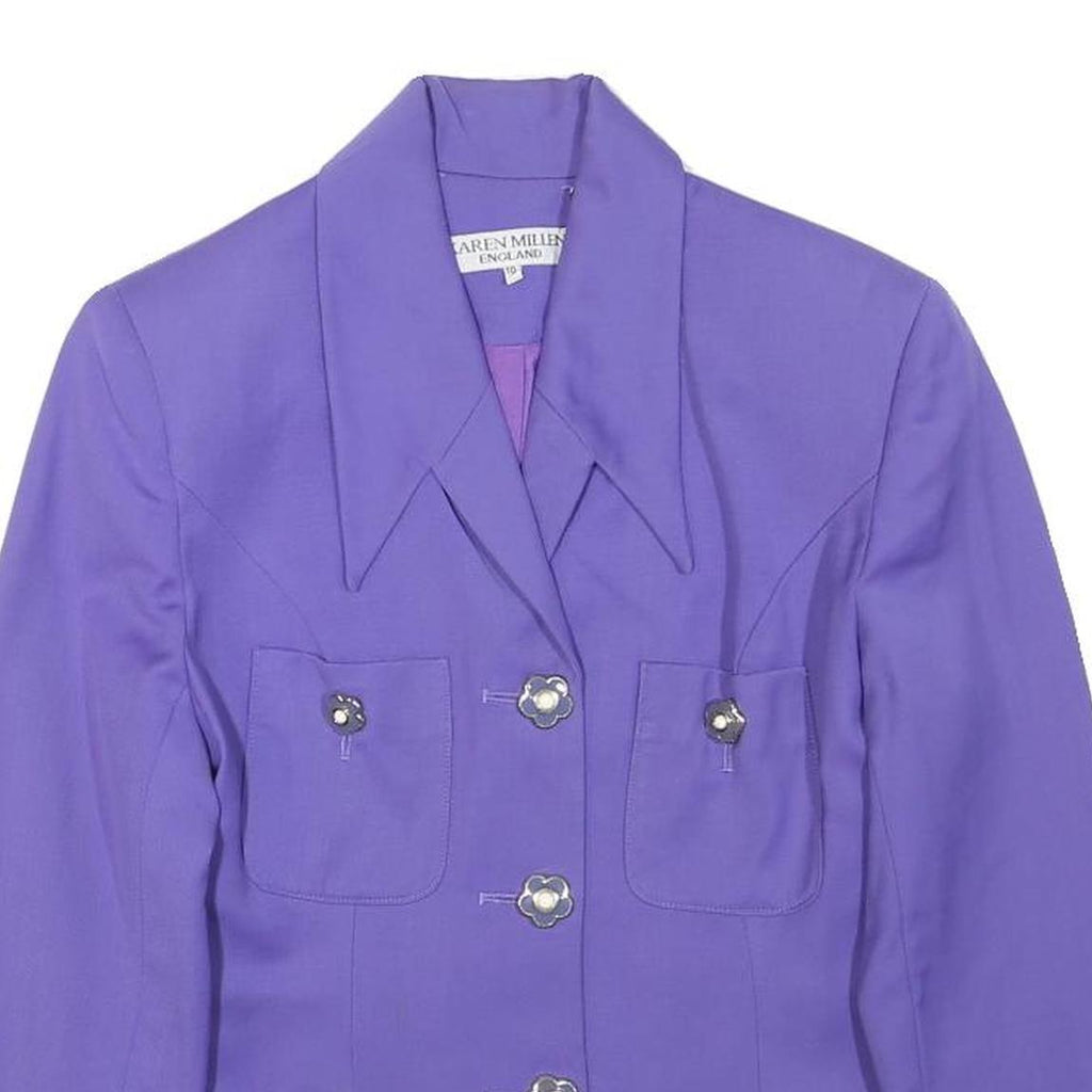 KAREN MILLEN Womens Purple Wool Button Jacket S Tailored Stylish Elegant