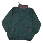 Womens Green Nylon Reversible Button Jacket L Plain Casual Lightweight Outerwear
