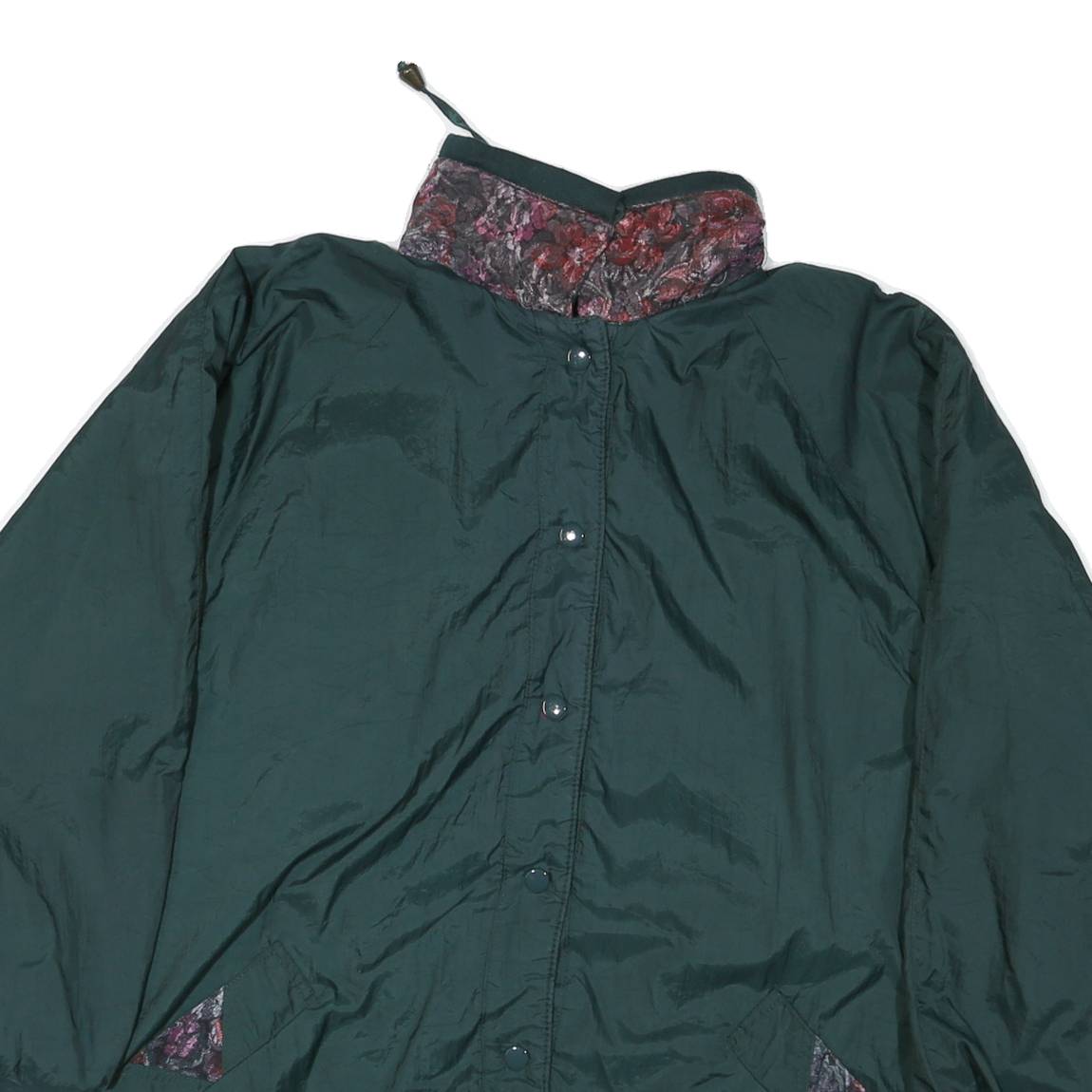 Womens Green Nylon Reversible Button Jacket L Plain Casual Lightweight Outerwear