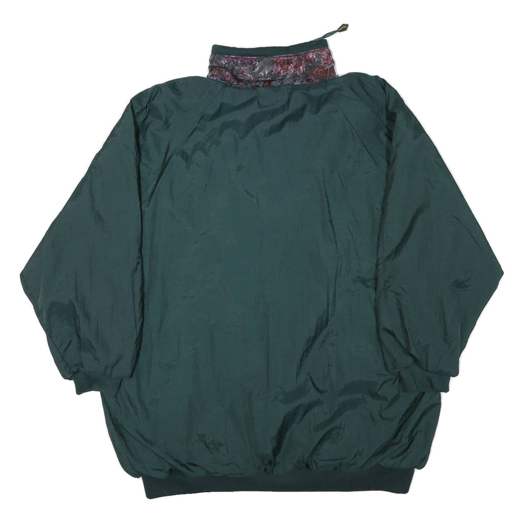 Womens Green Nylon Reversible Button Jacket L Plain Casual Lightweight Outerwear