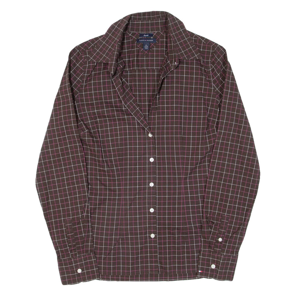 TOMMY HILFIGER Womens Shirt Brown Check Long Sleeve XS