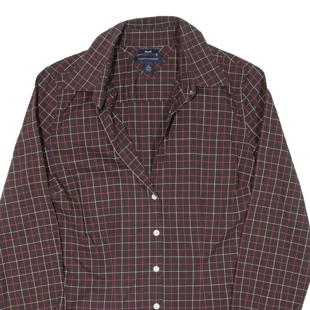 TOMMY HILFIGER Womens Shirt Brown Check Long Sleeve XS