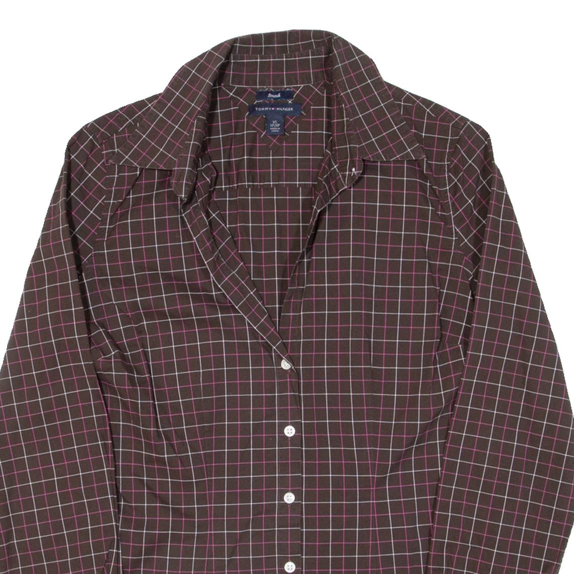 TOMMY HILFIGER Womens Shirt Brown Check Long Sleeve XS