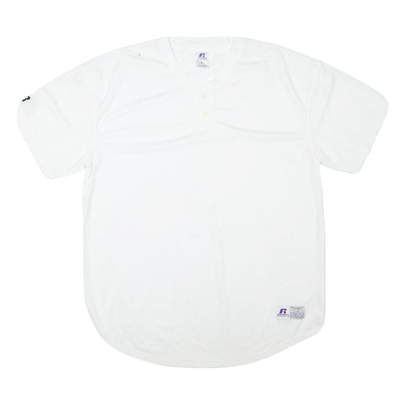RUSSELL ATHLETIC Mens White Jersey L Short Sleeve V-Neck Sports Shirt