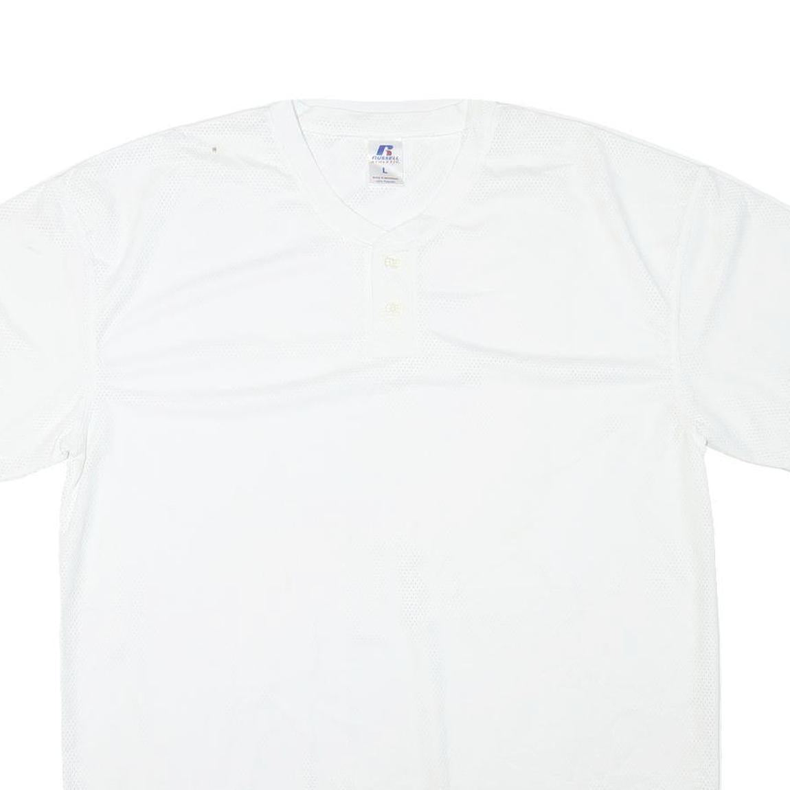 RUSSELL ATHLETIC Mens White Jersey L Short Sleeve V-Neck Sports Shirt