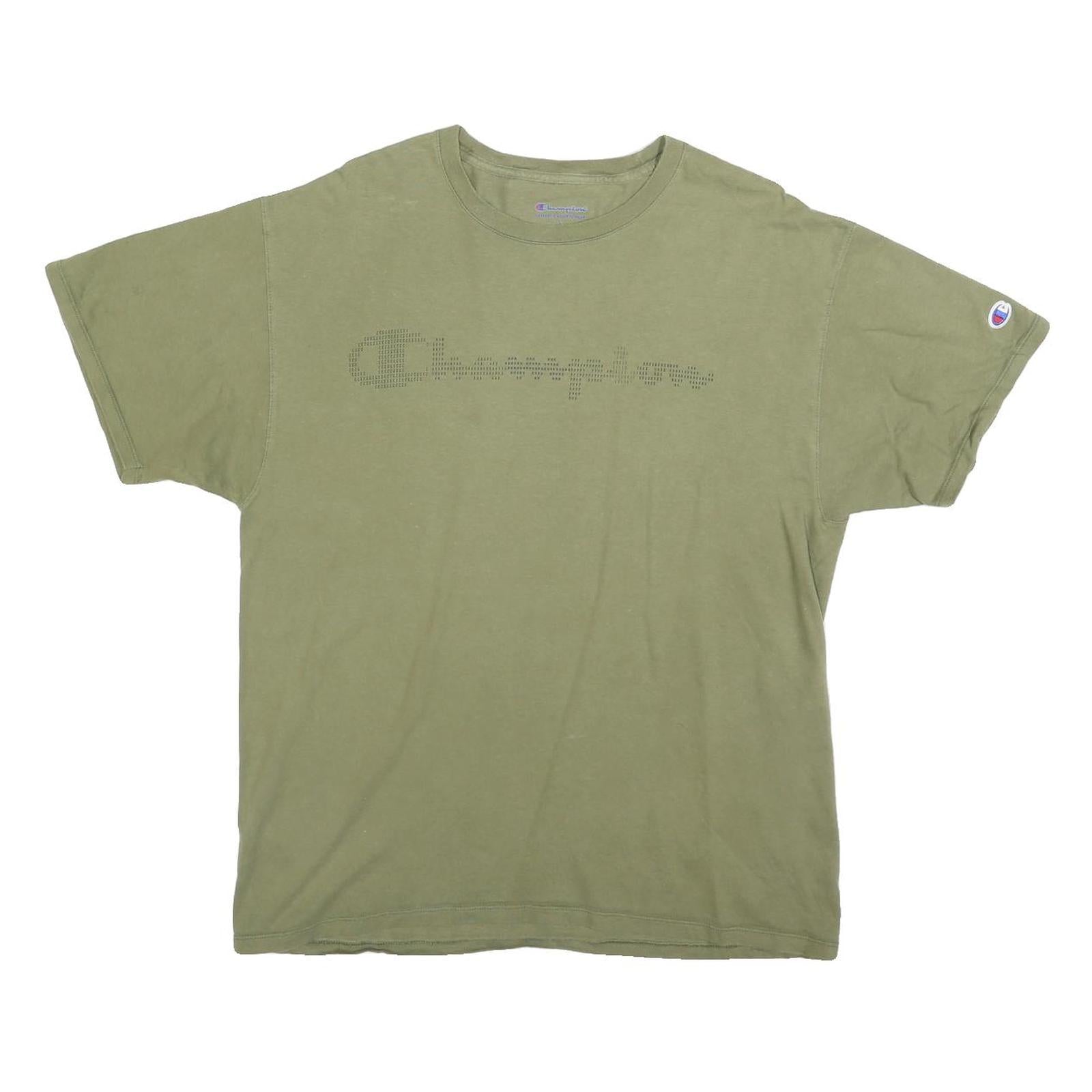 CHAMPION Mens Green Cotton Blend T-Shirt L Short Sleeve Crew Neck Logo