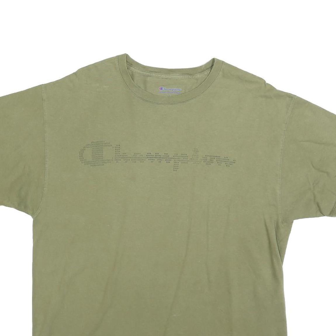CHAMPION Mens Green Cotton Blend T-Shirt L Short Sleeve Crew Neck Logo