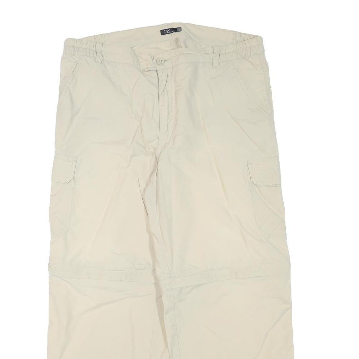 CASUAL X Mens Polyester Blend Beige Relaxed Cargo Trousers W35 L27 Casual Wear