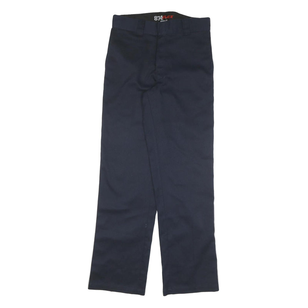 DICKIES Mens Cotton Blend Navy Regular Leg Trousers W32 L30 Classic Zip Closure