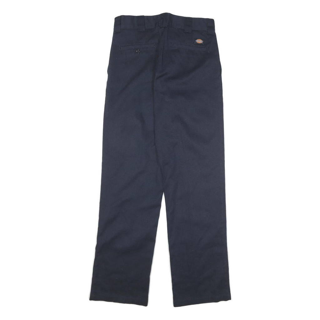 DICKIES Mens Cotton Blend Navy Regular Leg Trousers W32 L30 Classic Zip Closure