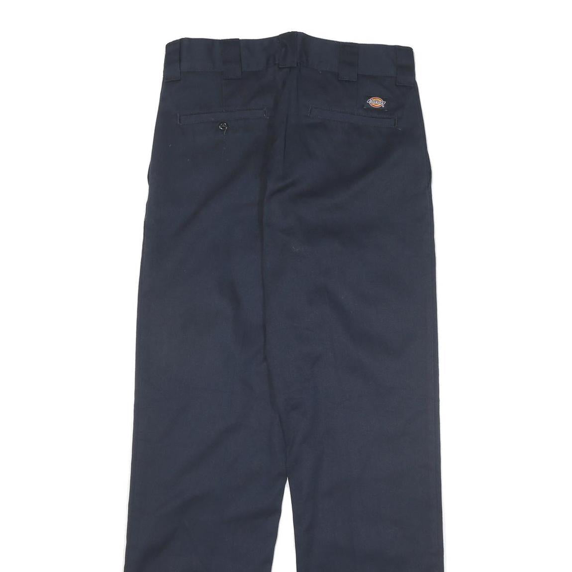 DICKIES Mens Cotton Blend Navy Regular Leg Trousers W32 L30 Classic Zip Closure