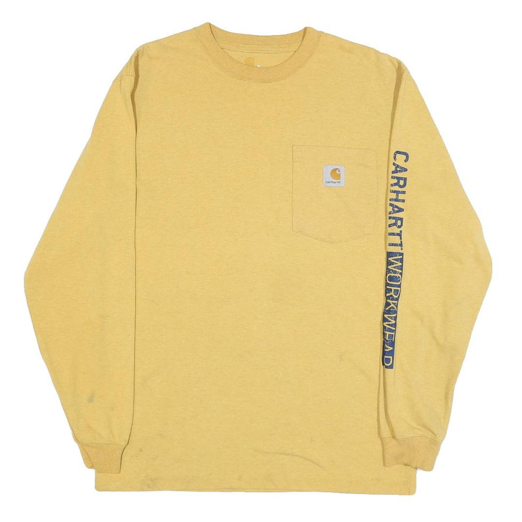 CARHARTT Mens Yellow & Blue Long Sleeve Crew Neck Pocket T-Shirt S Cotton