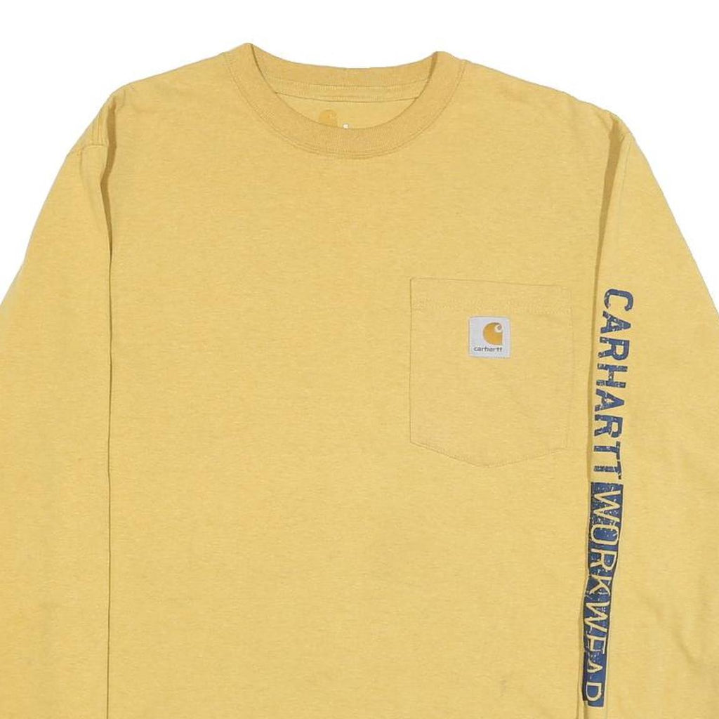 CARHARTT Mens Yellow & Blue Long Sleeve Crew Neck Pocket T-Shirt S Cotton