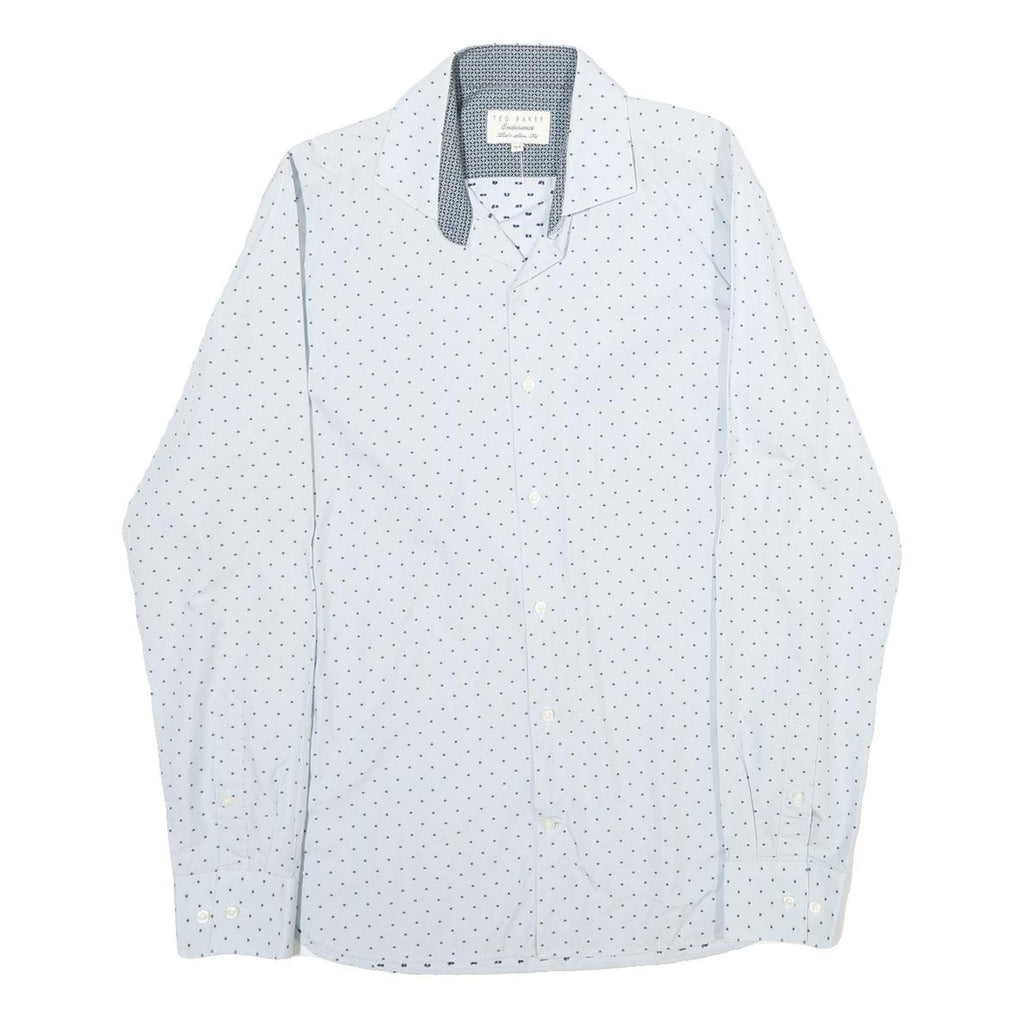 TED BAKER Mens White & Navy Polka Dot Shirt M Cotton Long Sleeve Smart Casual