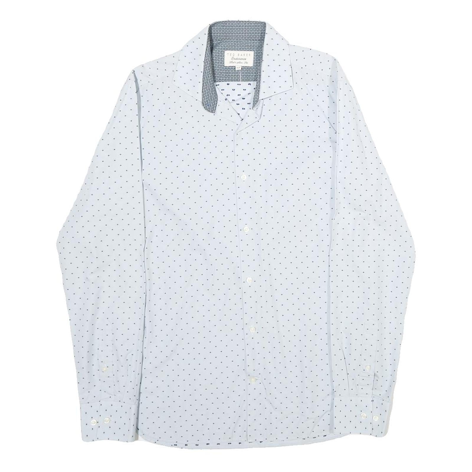 TED BAKER Mens White & Navy Polka Dot Shirt M Cotton Long Sleeve Smart Casual