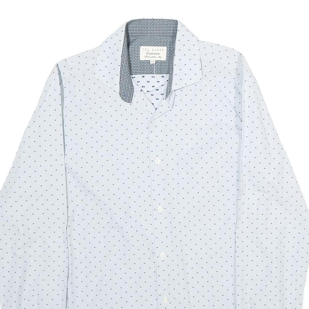 TED BAKER Mens White & Navy Polka Dot Shirt M Cotton Long Sleeve Smart Casual