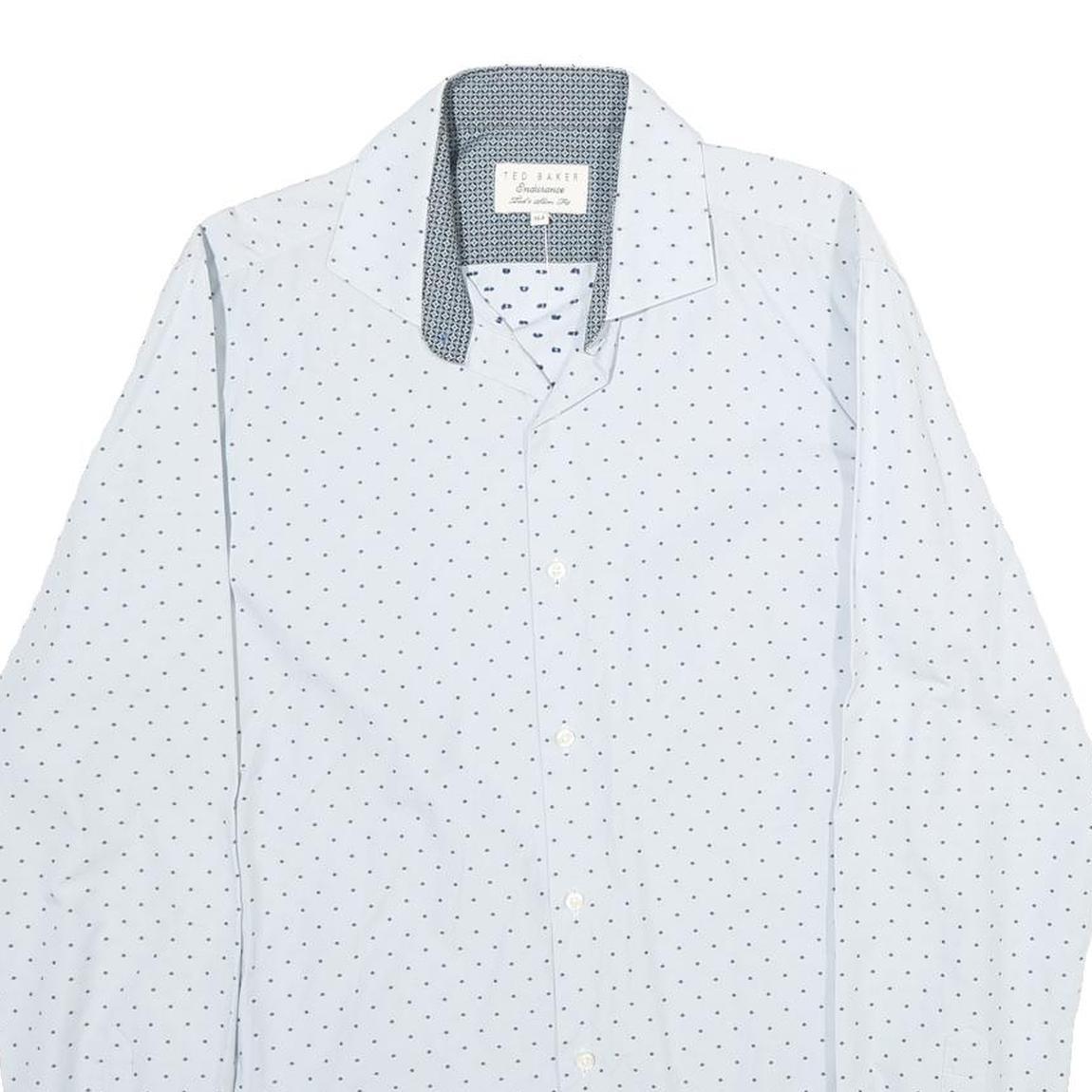TED BAKER Mens White & Navy Polka Dot Shirt M Cotton Long Sleeve Smart Casual