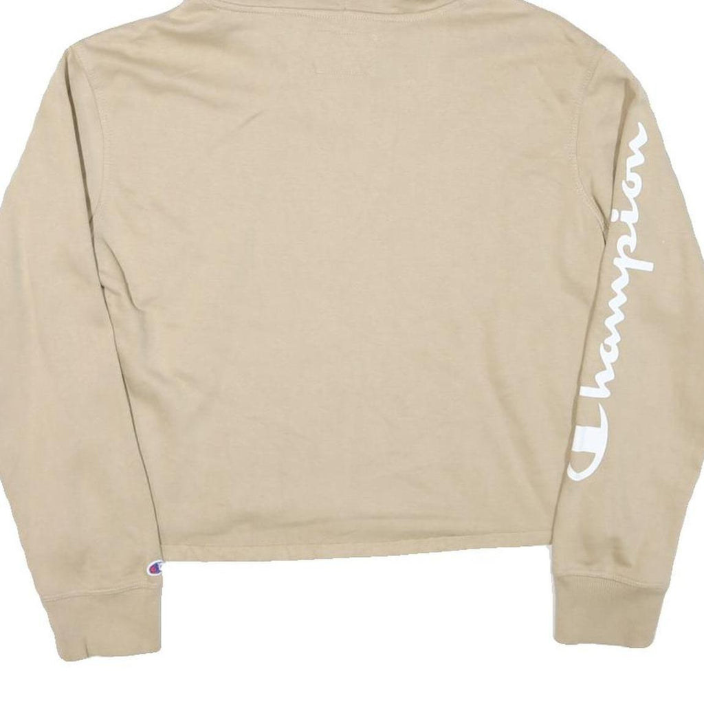 CHAMPION Womens Beige Cotton Blend Pullover Hoodie M Champion Script Sleeve