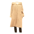 LEADERMANN Womens Beige Hooded Button Jacket M Cotton Blend Classic Coat Long