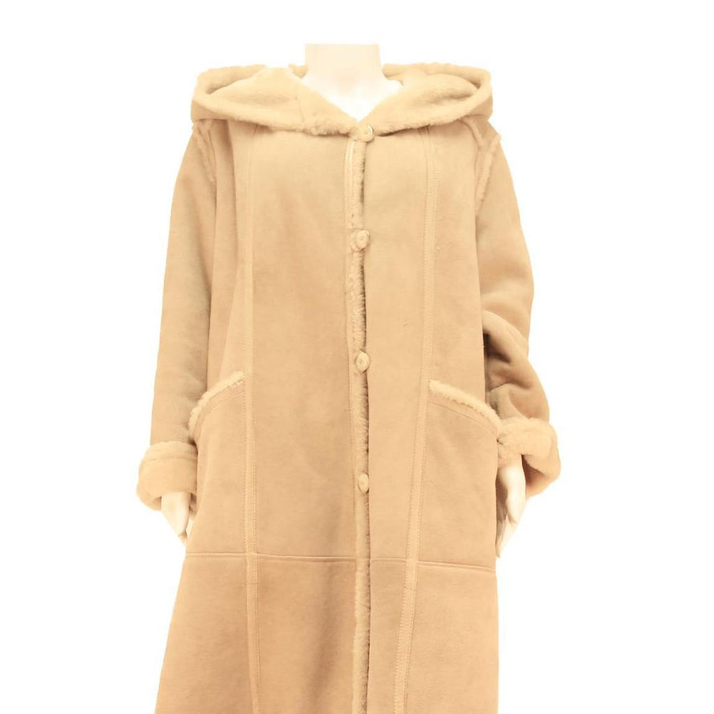 LEADERMANN Womens Beige Hooded Button Jacket M Cotton Blend Classic Coat Long
