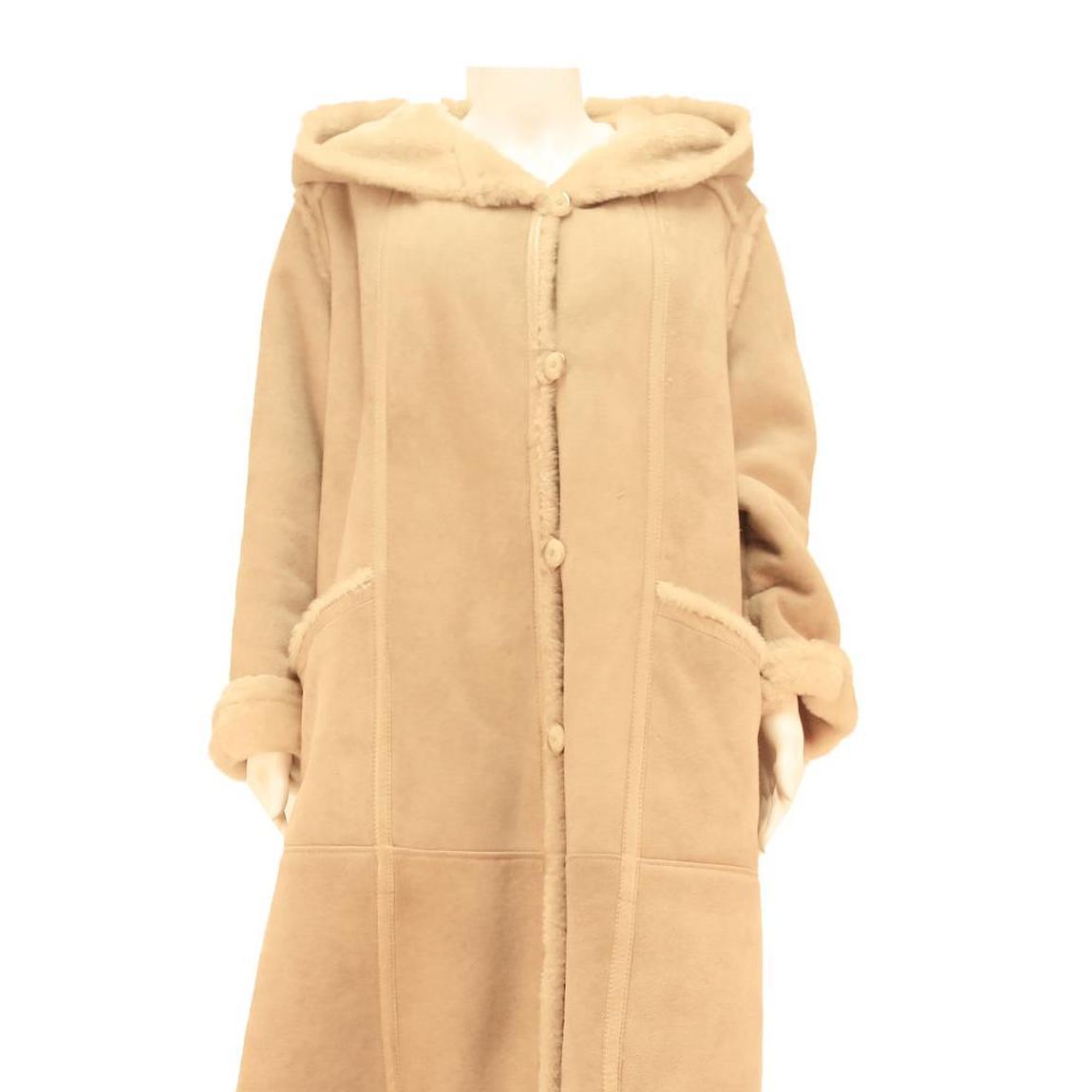LEADERMANN Womens Beige Hooded Button Jacket M Cotton Blend Classic Coat Long