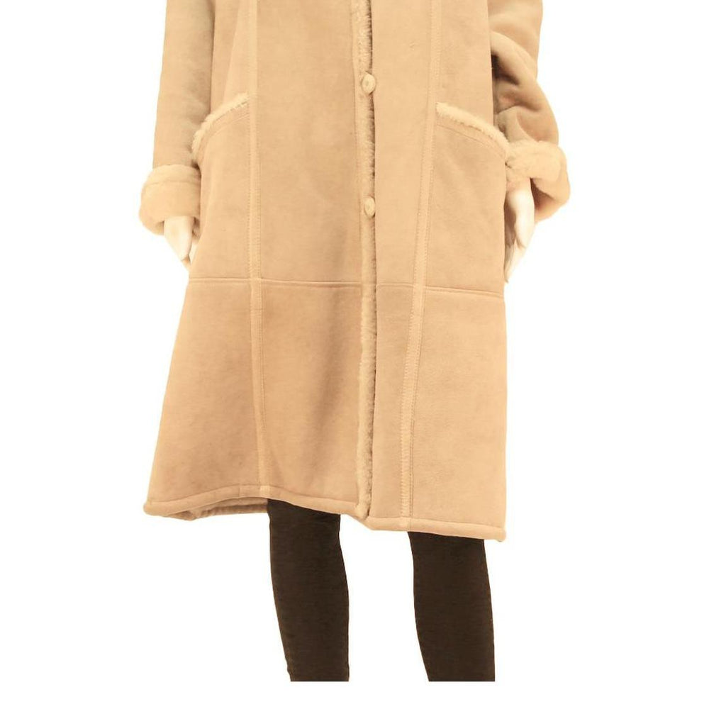 LEADERMANN Womens Beige Hooded Button Jacket M Cotton Blend Classic Coat Long