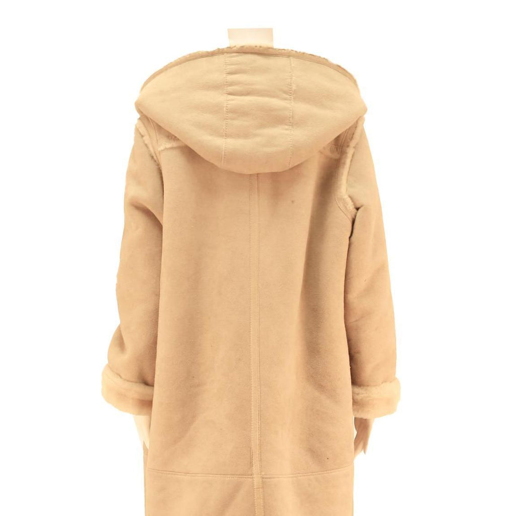 LEADERMANN Womens Beige Hooded Button Jacket M Cotton Blend Classic Coat Long