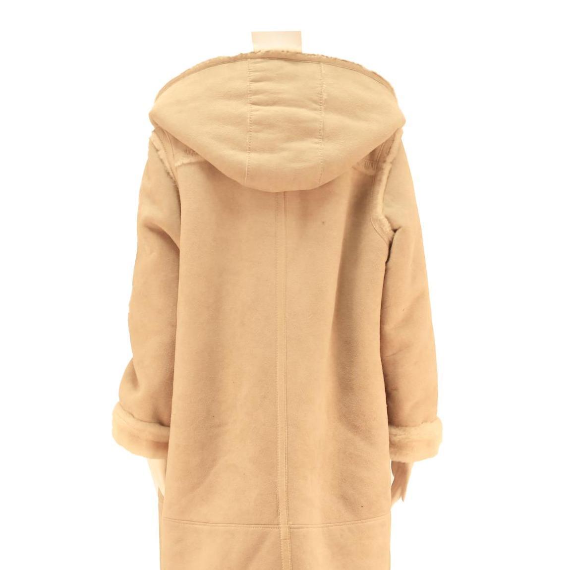 LEADERMANN Womens Beige Hooded Button Jacket M Cotton Blend Classic Coat Long