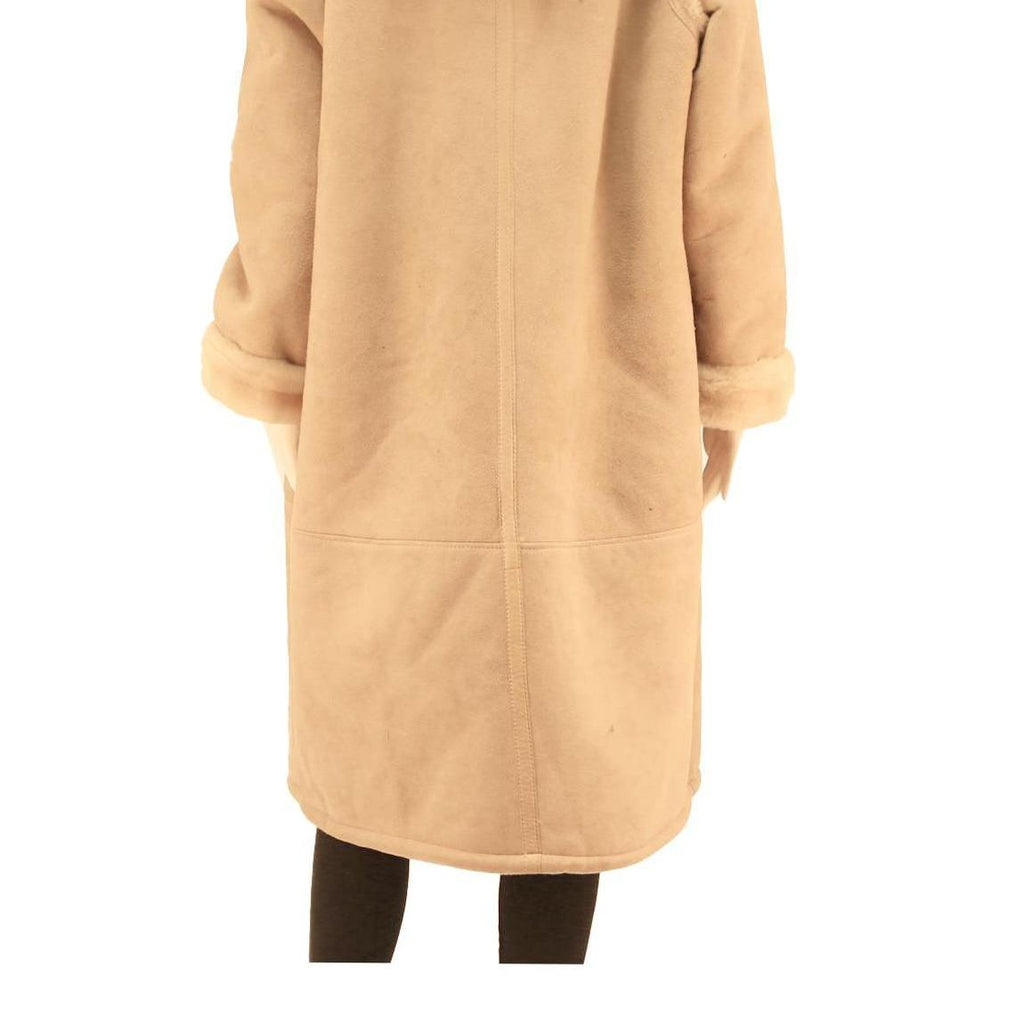 LEADERMANN Womens Beige Hooded Button Jacket M Cotton Blend Classic Coat Long