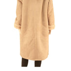 LEADERMANN Womens Beige Hooded Button Jacket M Cotton Blend Classic Coat Long