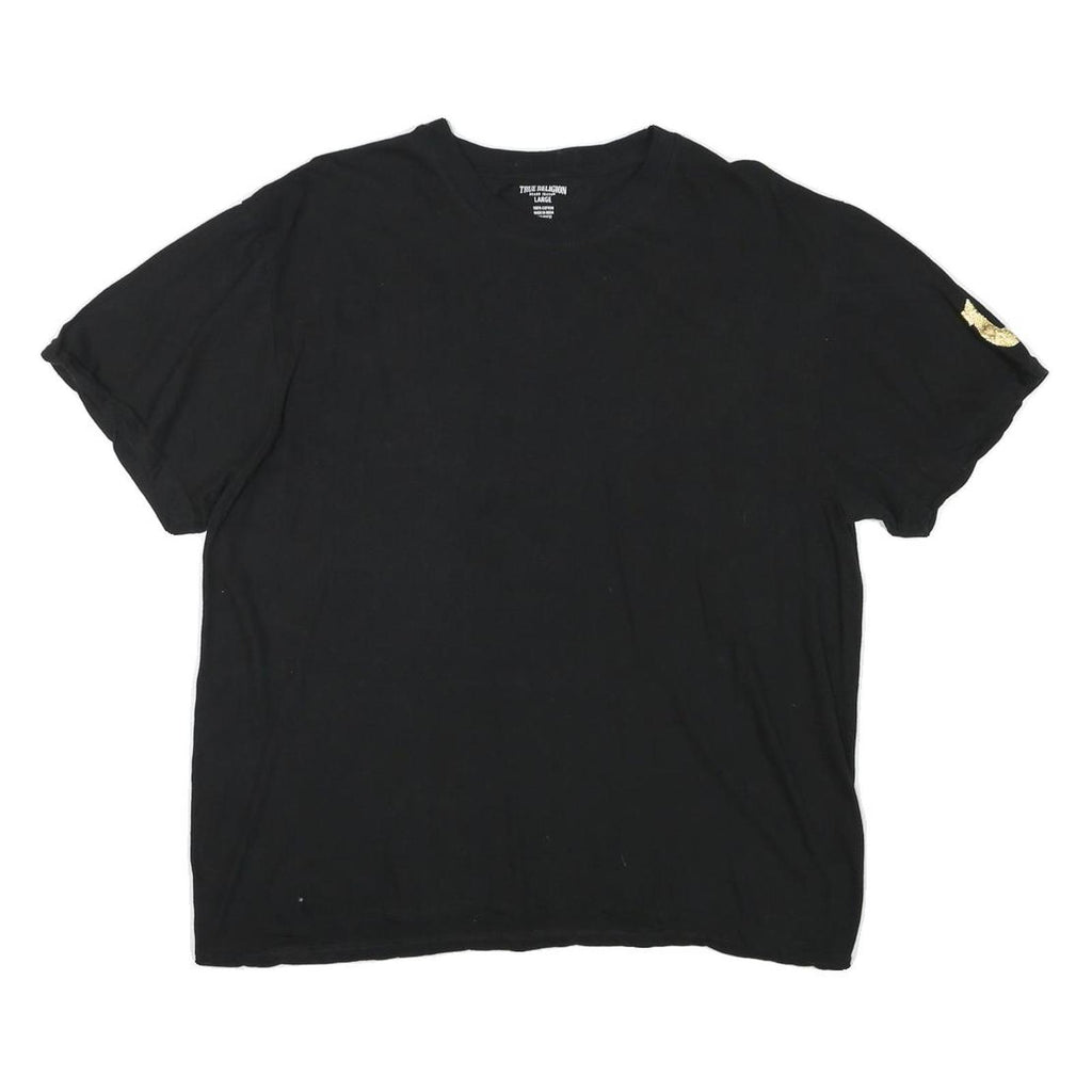 TRUE RELIGION Mens Black L T-Shirt Short Sleeve Crew Neck Logo Sleeve