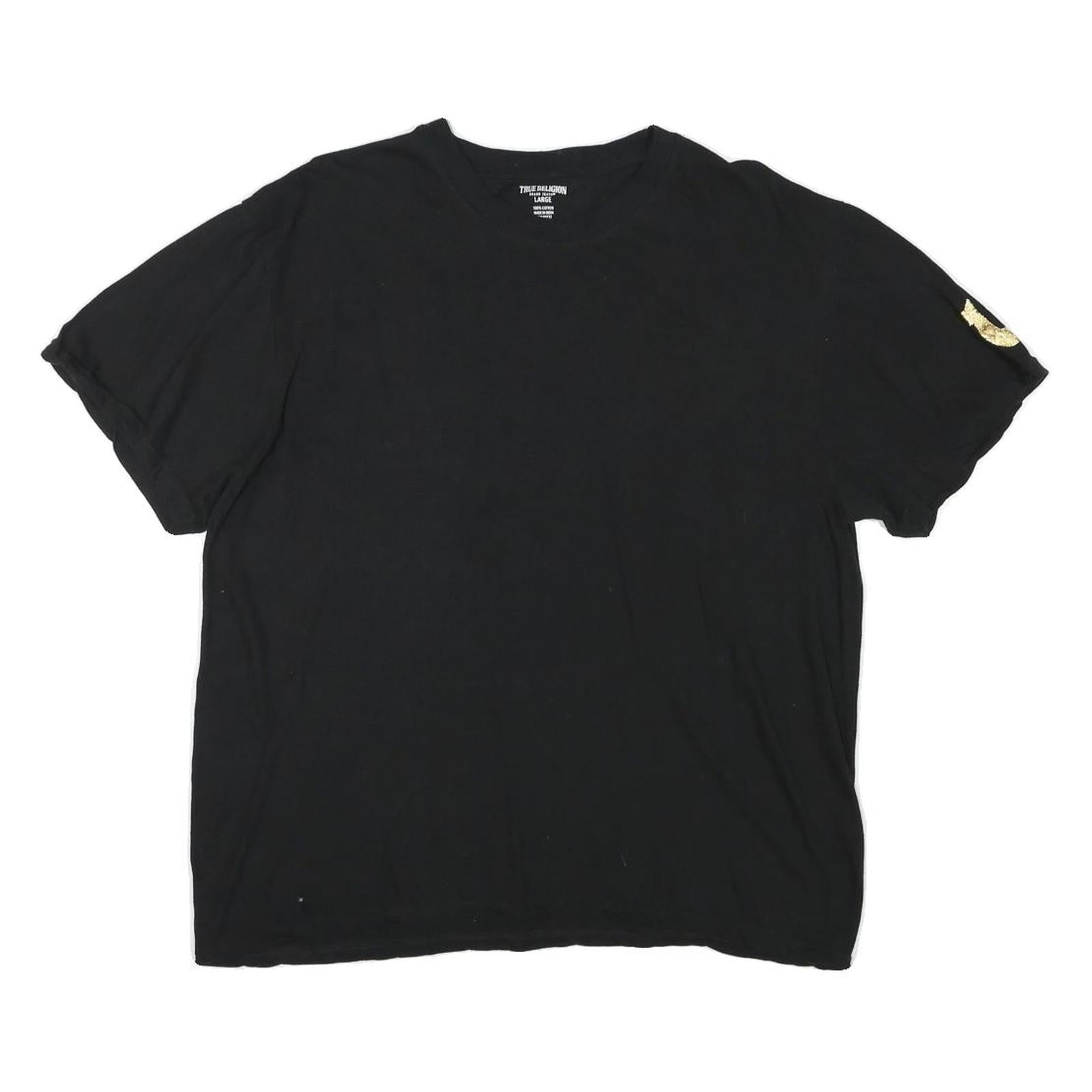 TRUE RELIGION Mens Black L T-Shirt Short Sleeve Crew Neck Logo Sleeve