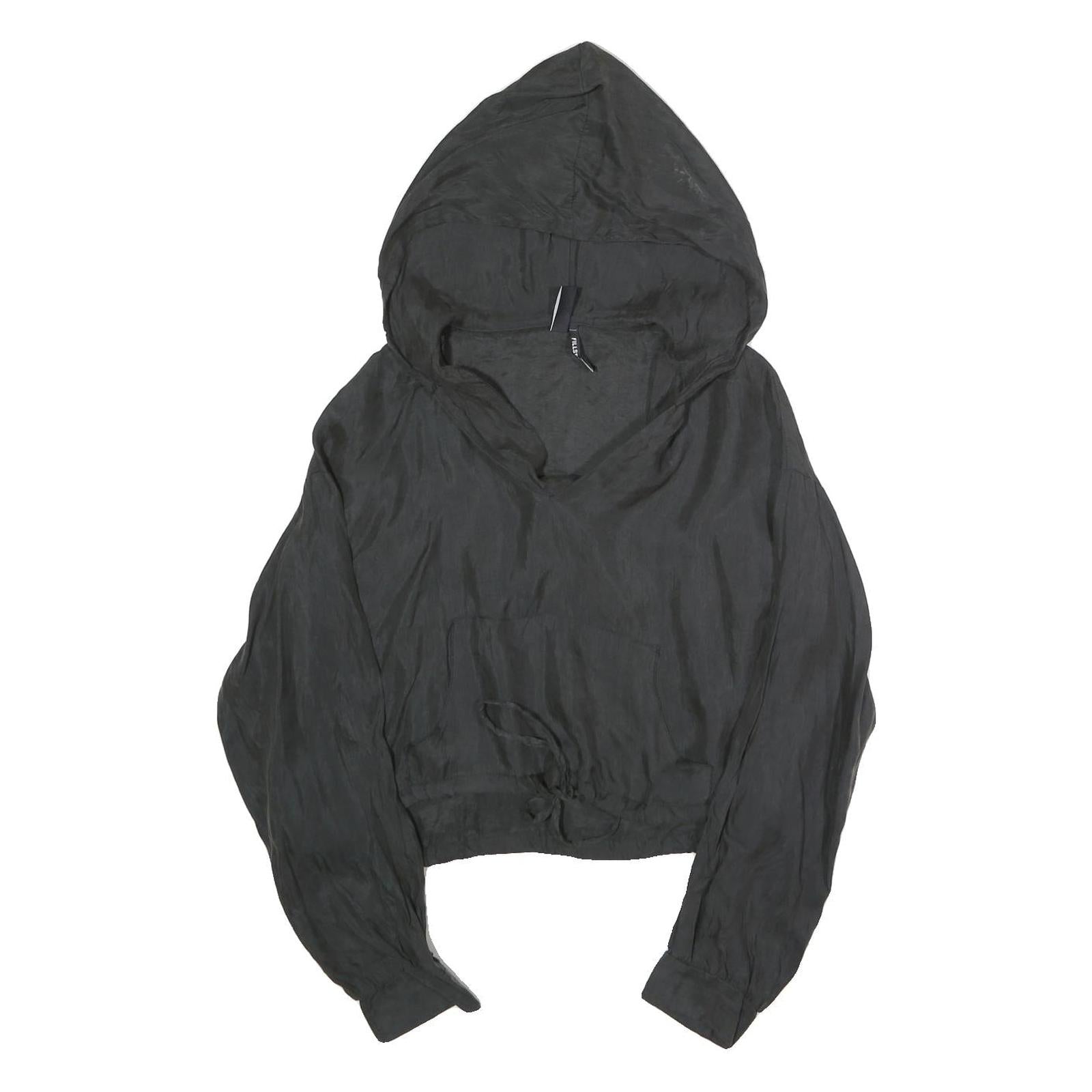 ZARA Womens Black Hooded Top Long Sleeve V-Neck XS Lightweight Casual