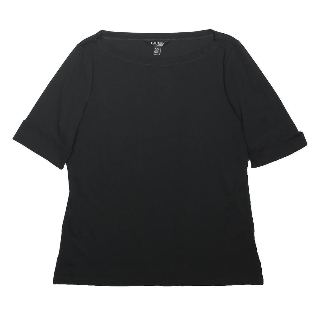 LAUREN RALPH LAUREN Womens Black Basic Top Short Sleeve Round Neck XL Cotton