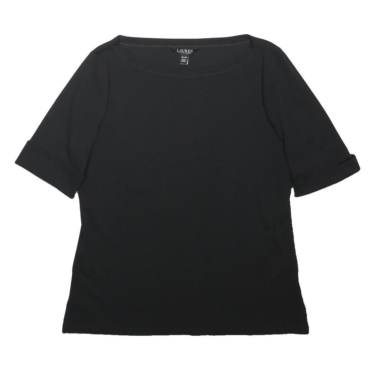 LAUREN RALPH LAUREN Womens Black Basic Top Short Sleeve Round Neck XL Cotton