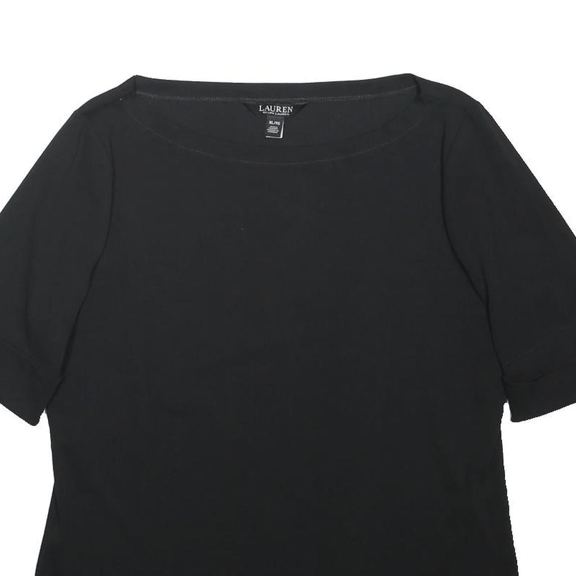 LAUREN RALPH LAUREN Womens Black Basic Top Short Sleeve Round Neck XL Cotton