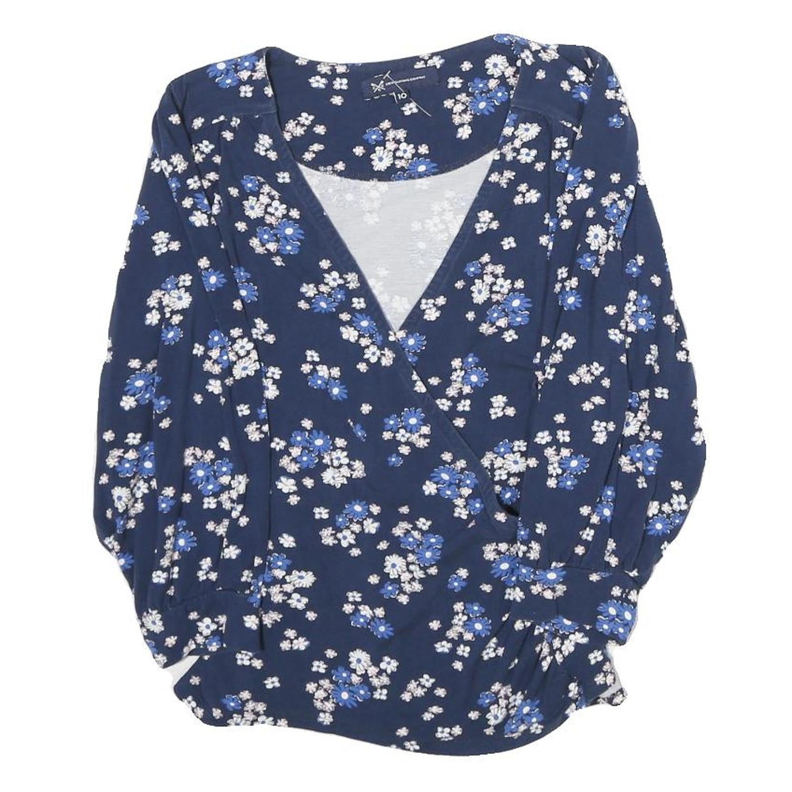 CREW CLOTHING Mens Blue Floral Printed Top Long Sleeve V-Neck M Cotton