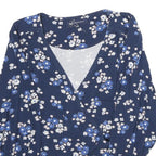 CREW CLOTHING Mens Blue Floral Printed Top Long Sleeve V-Neck M Cotton