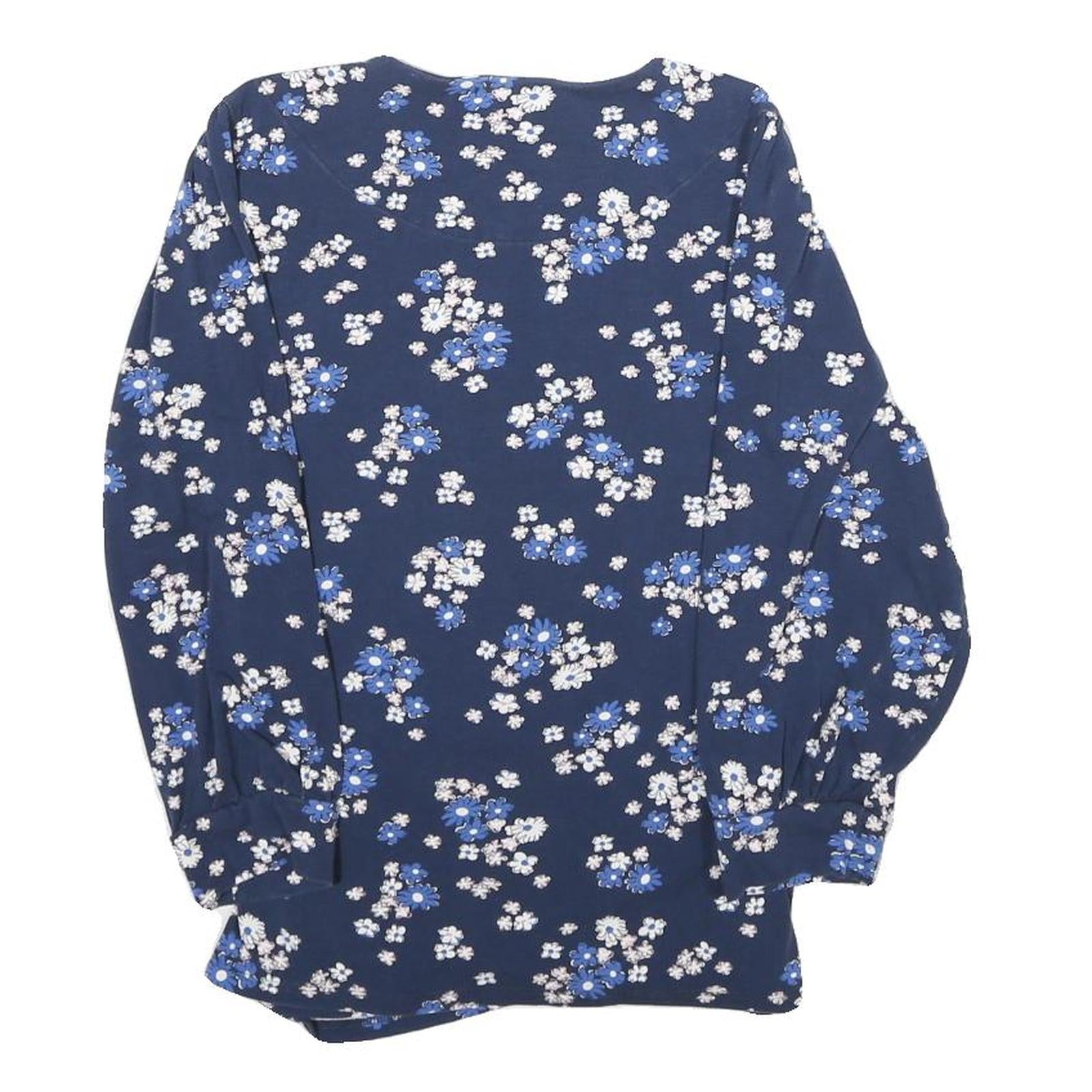 CREW CLOTHING Mens Blue Floral Printed Top Long Sleeve V-Neck M Cotton