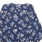 CREW CLOTHING Mens Blue Floral Printed Top Long Sleeve V-Neck M Cotton