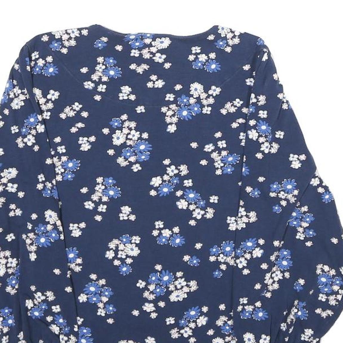 CREW CLOTHING Mens Blue Floral Printed Top Long Sleeve V-Neck M Cotton