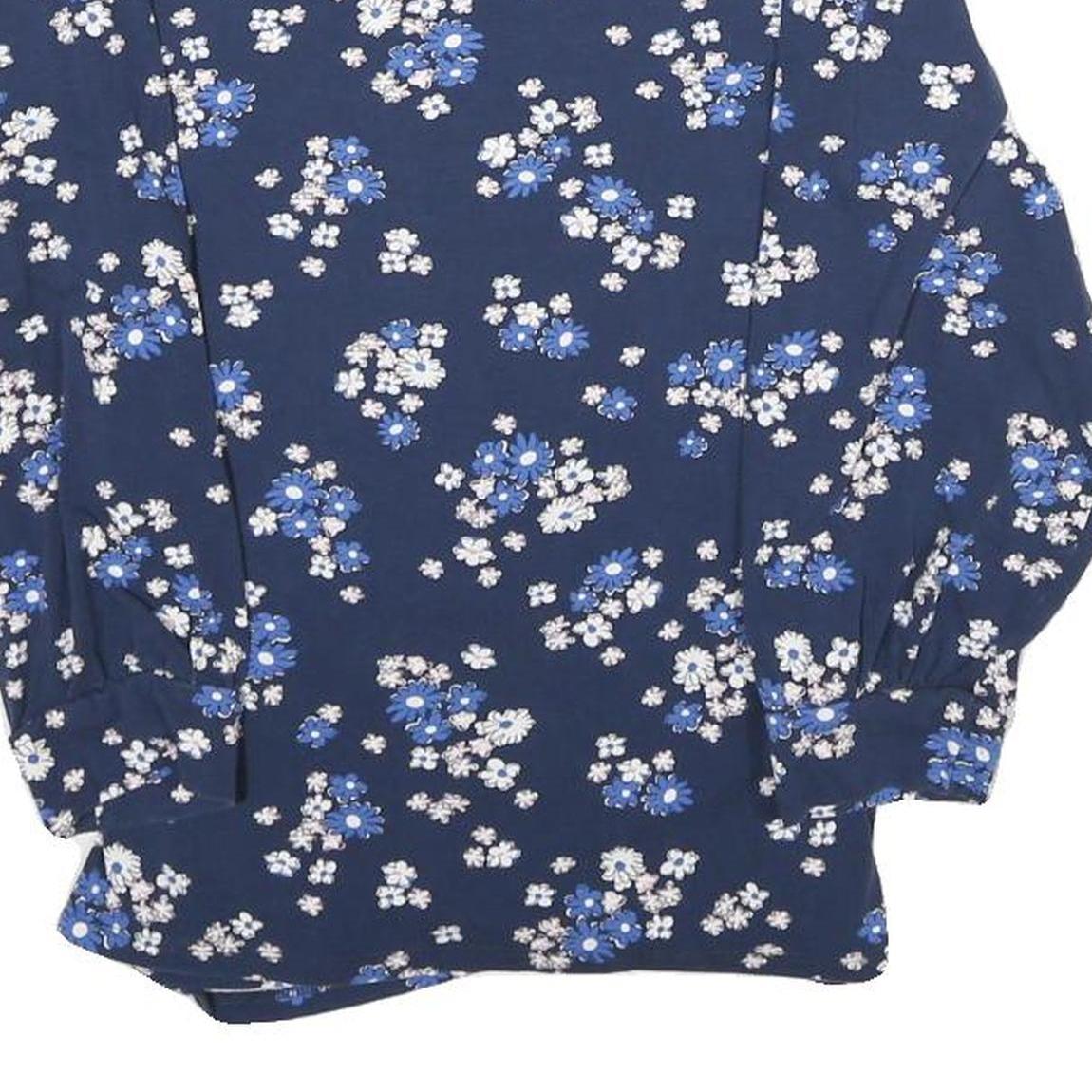 CREW CLOTHING Mens Blue Floral Printed Top Long Sleeve V-Neck M Cotton