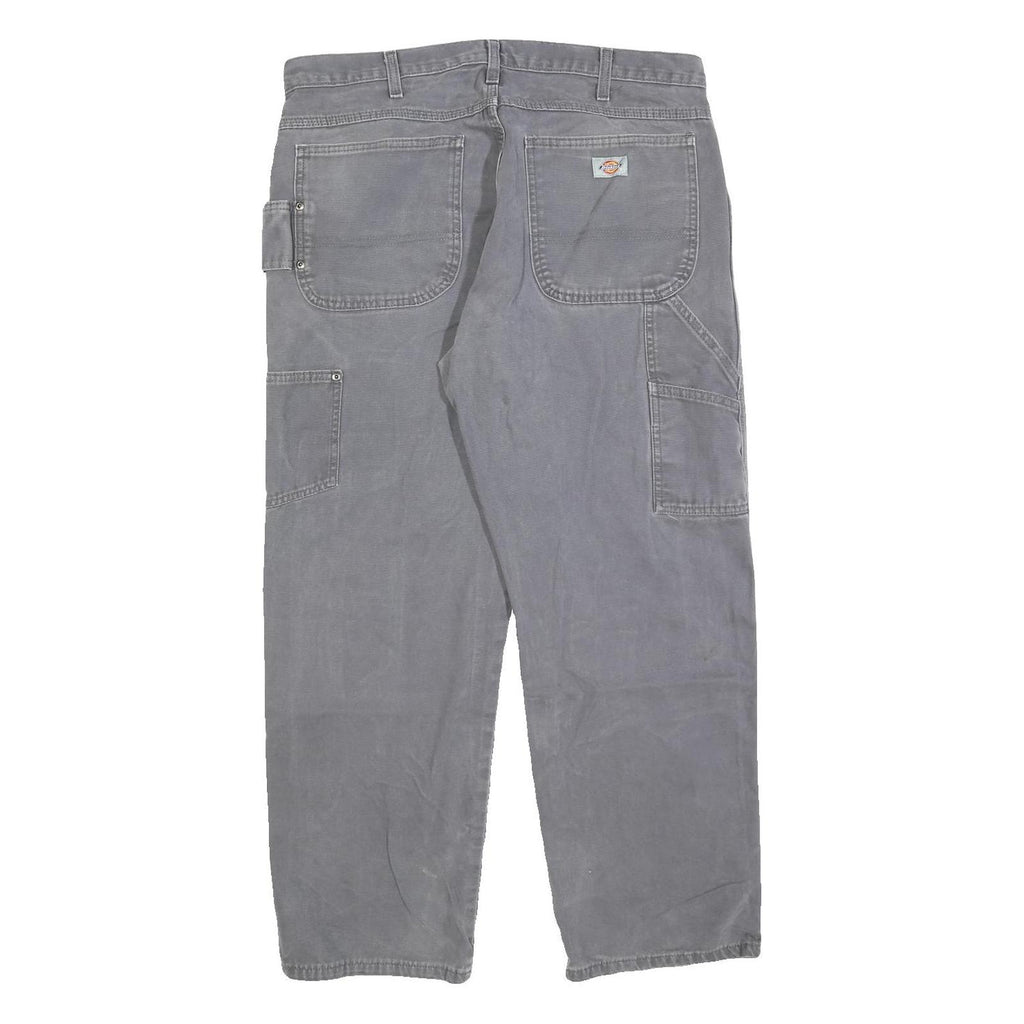 DICKIES Mens Cotton Blend Grey Regular Straight Trousers W36 L30 Workwear
