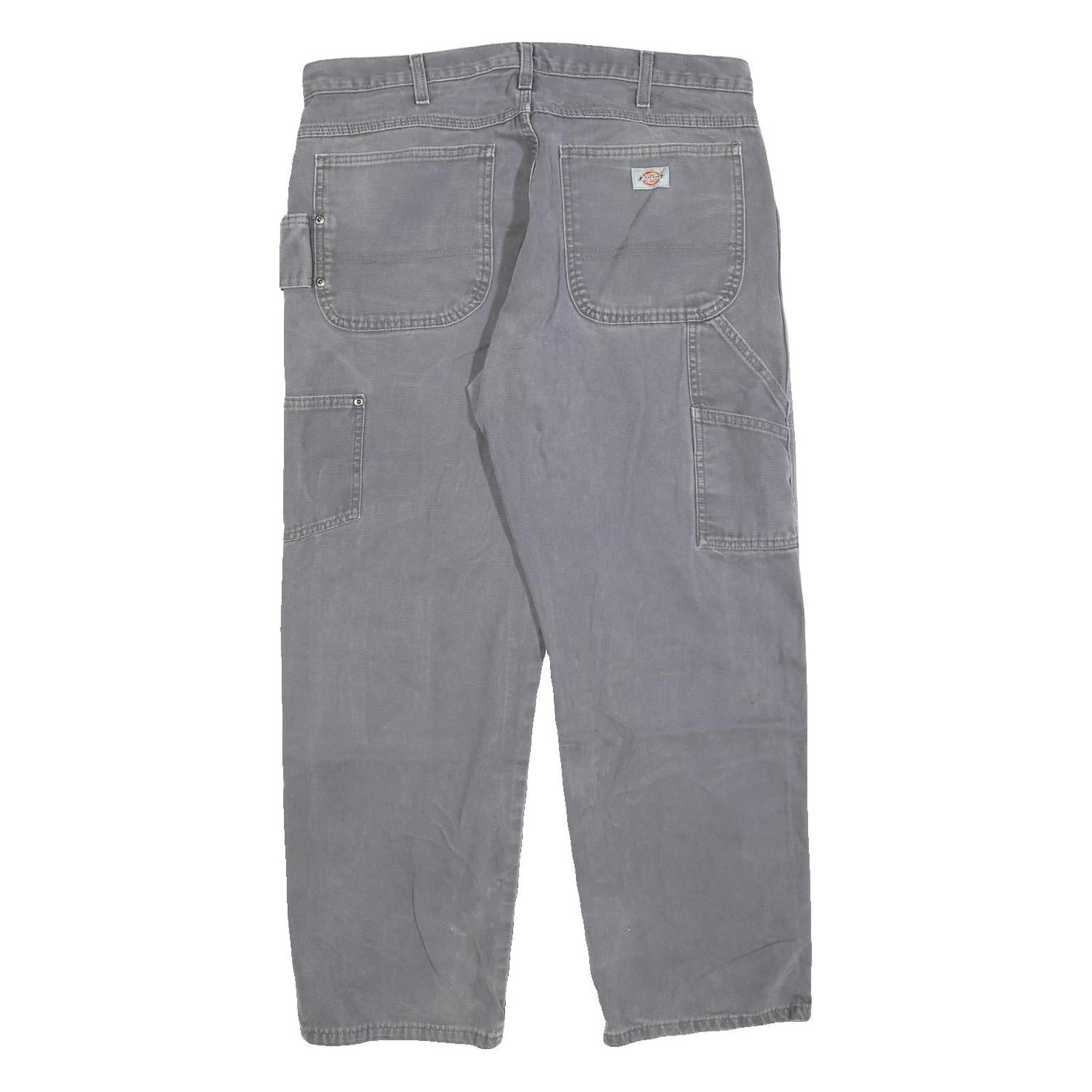 DICKIES Mens Cotton Blend Grey Regular Straight Trousers W36 L30 Workwear