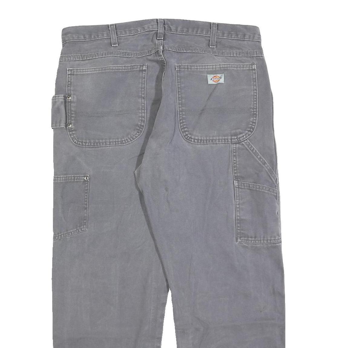 DICKIES Mens Cotton Blend Grey Regular Straight Trousers W36 L30 Workwear