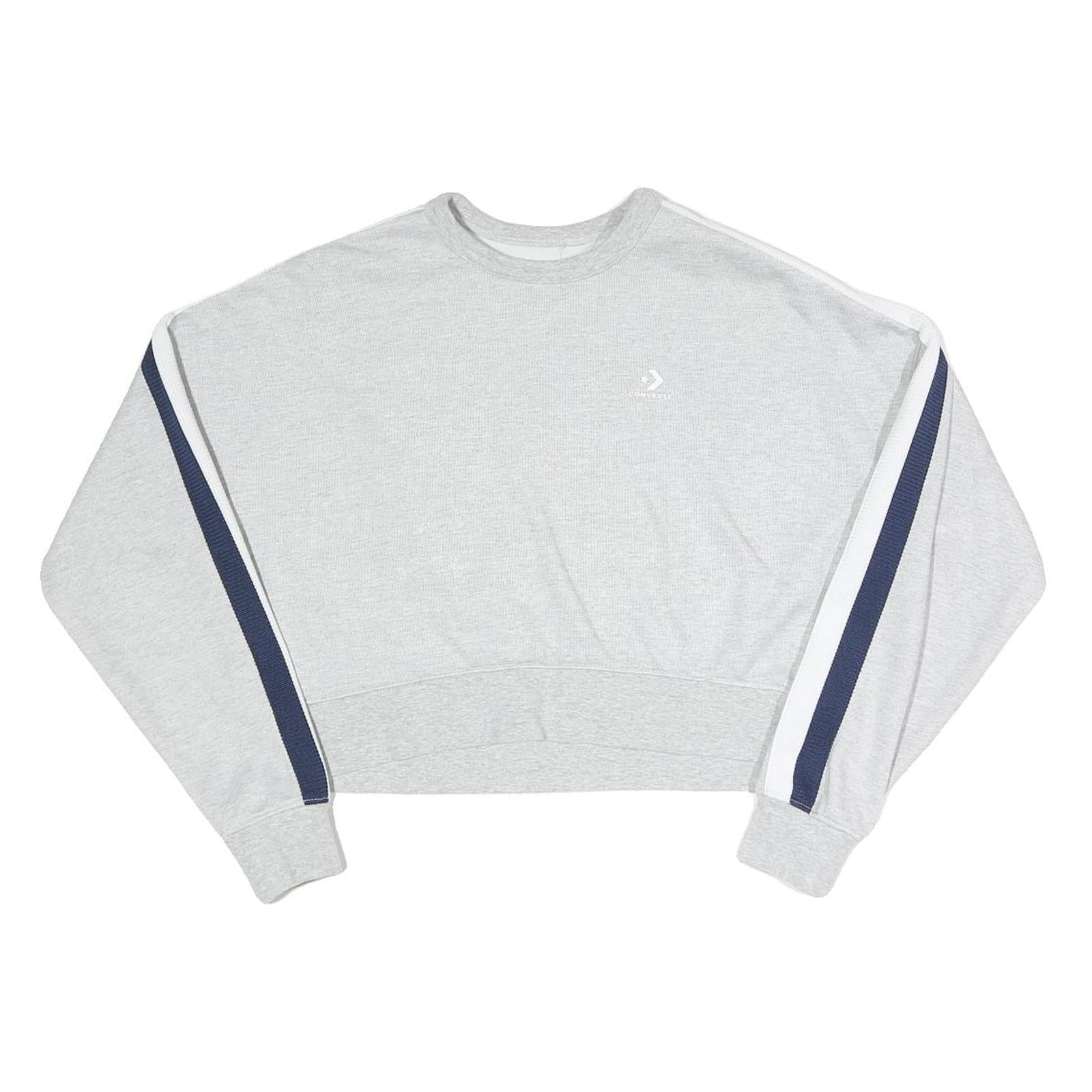 CONVERSE Womens Grey Sweatshirt XS Crew Neck Cotton Blend Pullover Striped