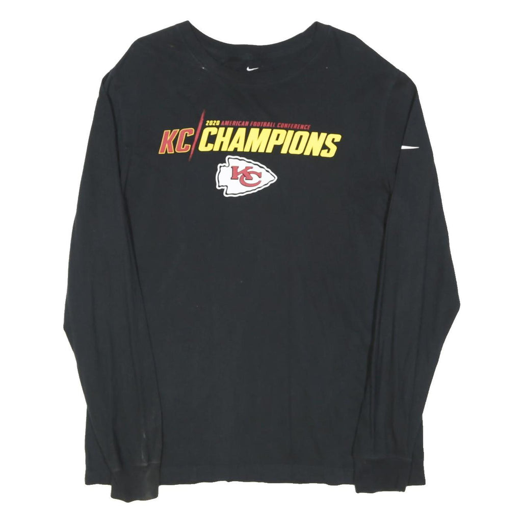 NIKE Mens Black KC Champions Graphic T-Shirt L Long Sleeve Crew Neck