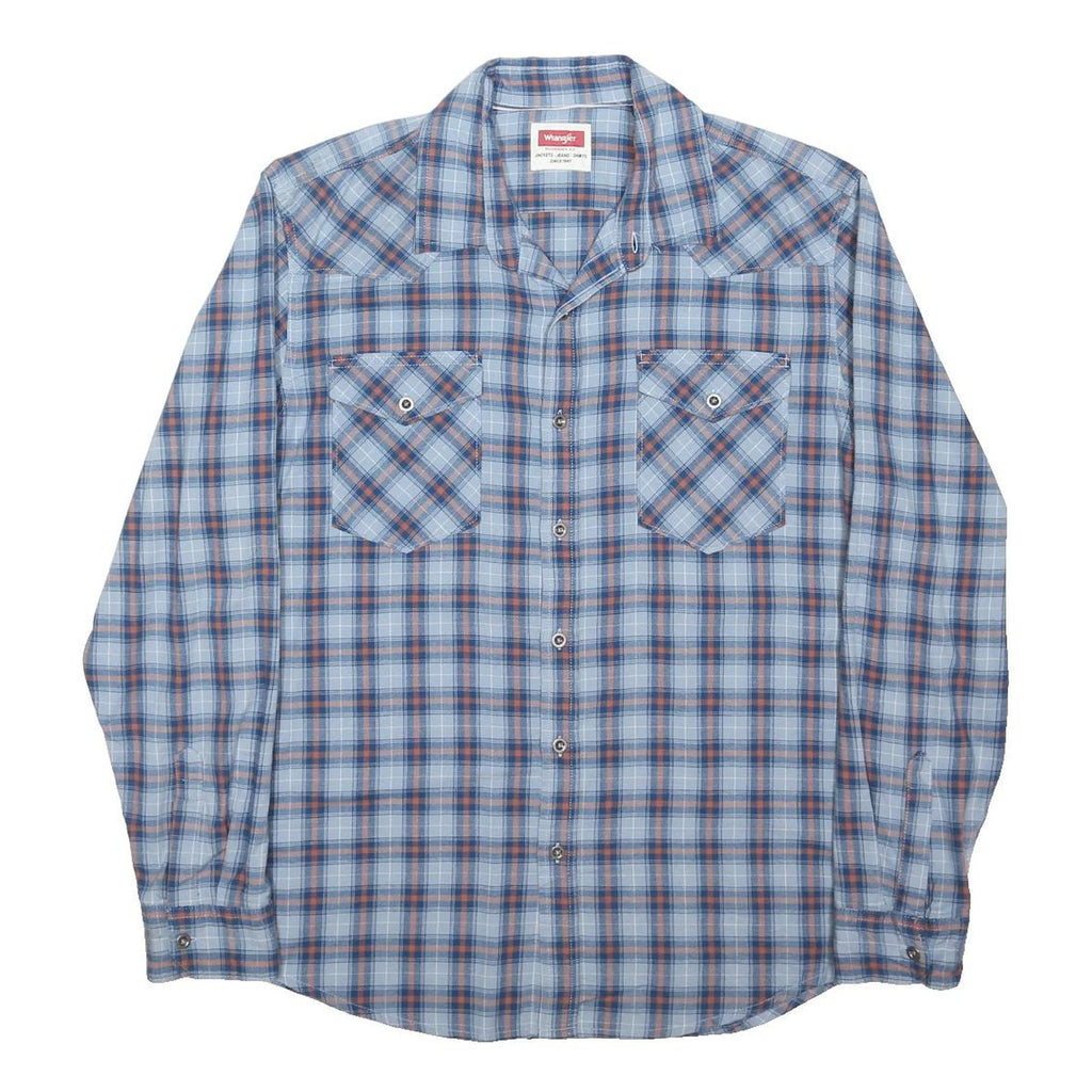 WRANGLER Mens Blue & Orange Checked Cotton Blend Shirt L Casual Classic Fit
