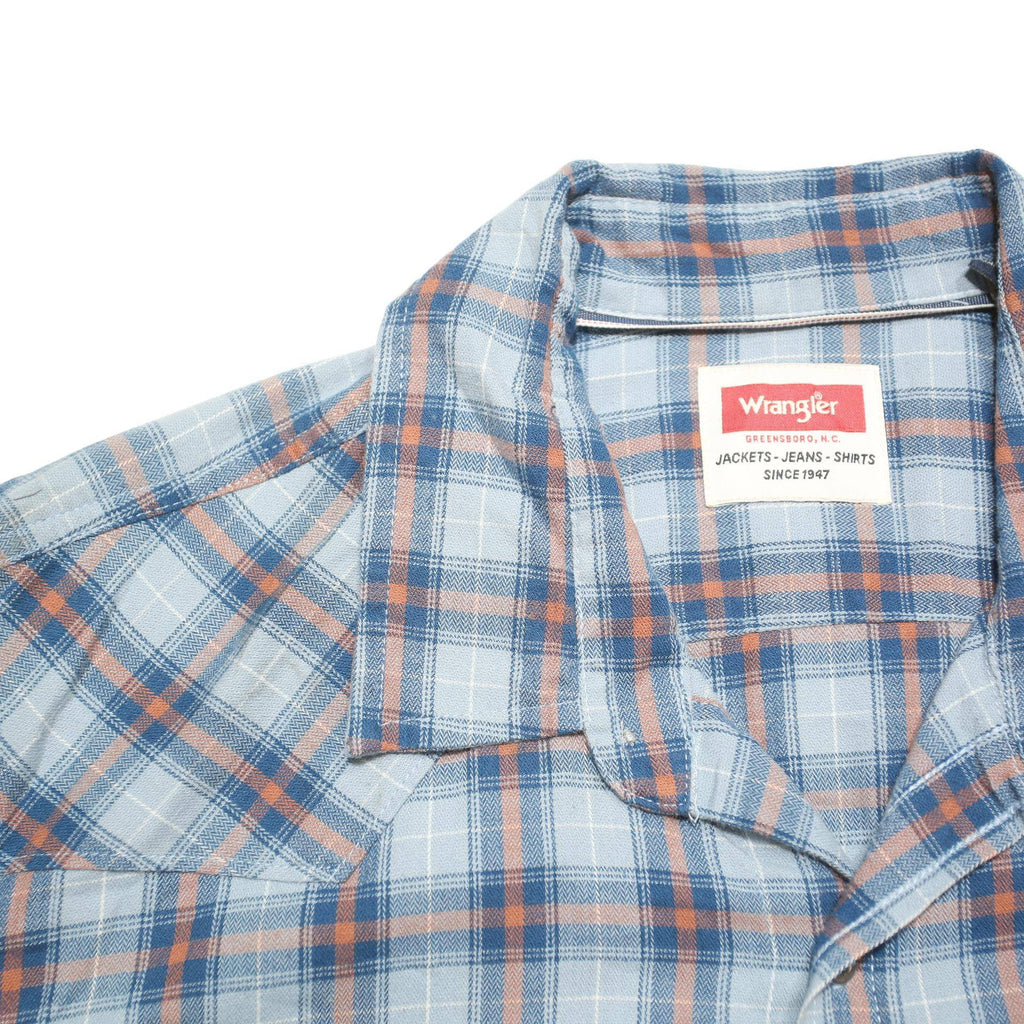WRANGLER Mens Blue & Orange Checked Cotton Blend Shirt L Casual Classic Fit