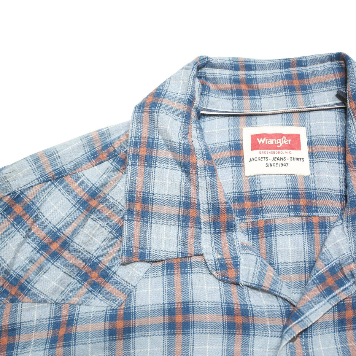 WRANGLER Mens Blue & Orange Checked Cotton Blend Shirt L Casual Classic Fit